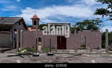 Beautiful view of the San Lucas national park Pier - Church and ruins- in Costa Rica Stock Photo
