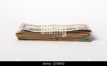 Small dollar stack. American banknotes heap, side view. High quality photo Stock Photo