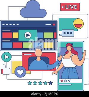 Streaming services concept image girl doing live on cellphone Vector Stock Vector