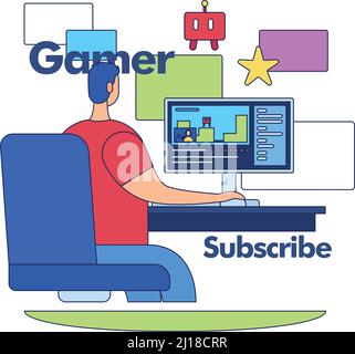 Streaming service concept image man streaming videogames on computer Vector Stock Vector