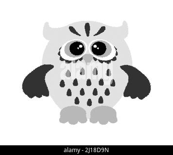 Owl graphic black s white. Vector illustration of cute owl. Owl made from many round dots. Stock Vector