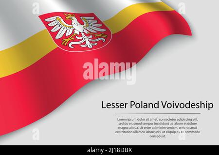 Wave flag of Lesser Poland Voivodeship is a region of Poland. Banner or ribbon vector template Stock Vector