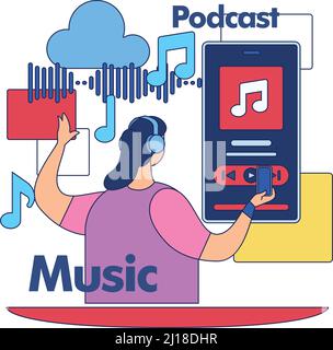 Streaming services concept image girl listening to music on cellphone Vector Stock Vector