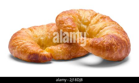 Two Croissant Rolls Pastry Cut Out on White. Stock Photo