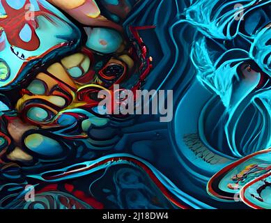 Conceptual abstract digital art. Colorful contemporary Modern art for background. Stock Photo