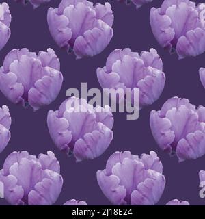 Vector seamless pattern with tulips. Seamless texture with purple tulips. Stock Vector