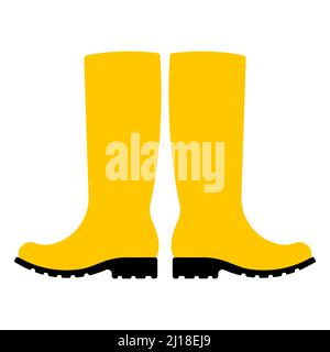 Yellow rubber boots. Vector illustration of shoes for hiking, gardening, rainy weather. Modern simple vector on a white background. Stock Vector