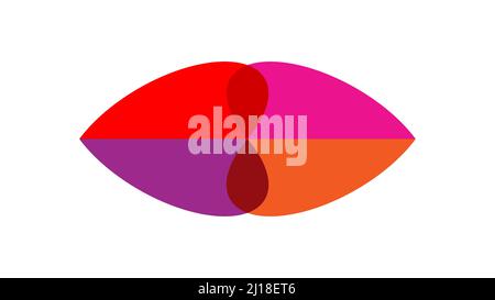 Abstract lips. Lip shape consisting of different shapes. Abstract image of bright lips: orange, pink, red. Modern art illustration. Concept for logo, Stock Vector