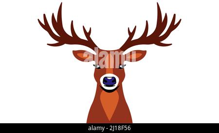 Cute deer modern flat vector illustration. Forest stag with branched large horns. Wild animal isolated on white background. Childish print design for Stock Vector