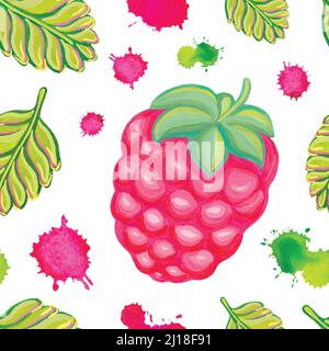 Seamless pattern with raspberry. Vector illustration. Stock Vector