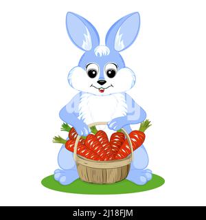 Easter bunny carrying a basket full of carrots. Vector illustration. Stock Vector