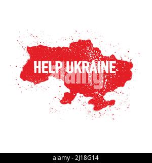 Help Ukraine map background red Stock Vector