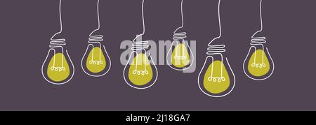 Glow lamps. Incandescent light hang bulb wire vector illustrations set Stock Vector