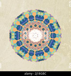 Hand drawn multicolored vector ornament on light wooden background Stock Vector