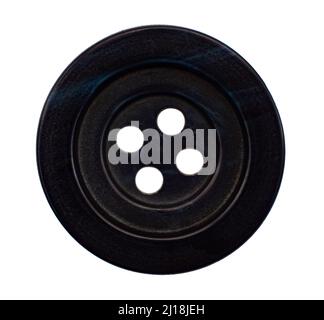 Close-up of a dark blue button on a white background. Black button isolate for sewing clothes Stock Photo