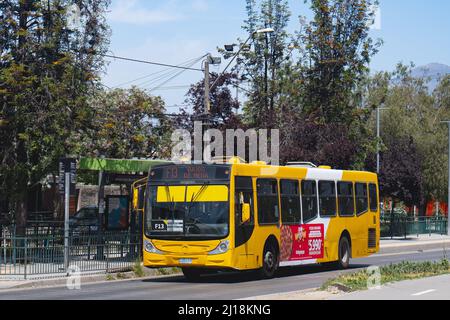 Santiago, Chile -  October 2021: A Transantiago, or Red Metropolitana de Movilidad, bus in Santiago Stock Photo