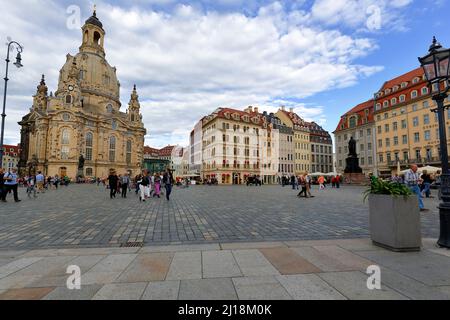 Dresden, Germany - September 19, 2015: Evening view of the New Market Square (Neumarkt), the central and culturally significant section of the inner c Stock Photo