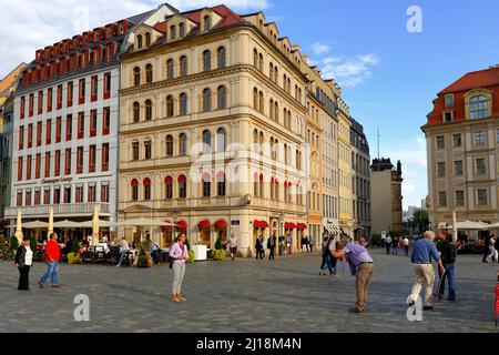 Dresden, Germany - September 19, 2015: Unidentified tourists at the New Market Square, the central and culturally significant section of the inner cit Stock Photo