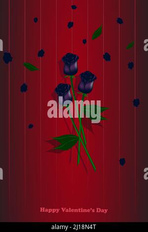 "Happy valentine's day" Card design with black roses. Dark theme card for valentine's day. The illustration can be used for brochure, websites and pos Stock Vector