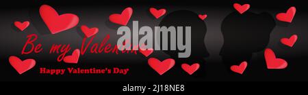 "Be my valentine" vector illustration for banners, website designing, brochure designing and posters. The illustration features silhouette of men and Stock Vector