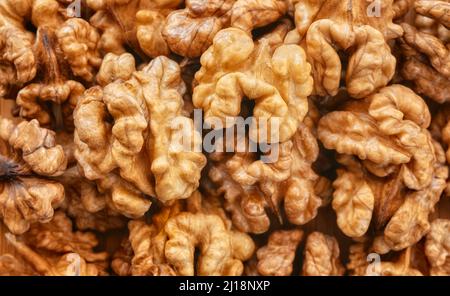 Close up picture of walnuts, selective focus. Stock Photo