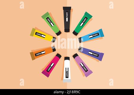Multicolor art supplies, placed in shape of circle, editable vector on isolated background Stock Vector