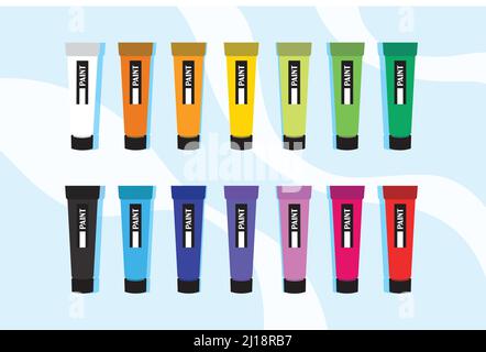 Set of multiple color acrylic paint tubes, editable vector Stock Vector