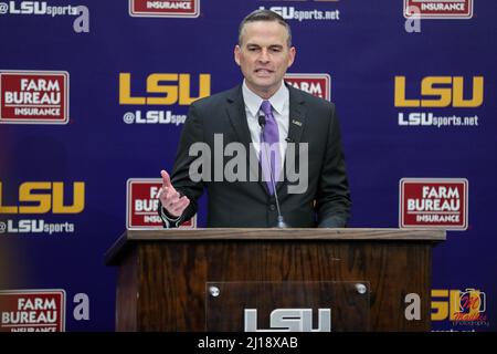 March 23, 2022: New LSU Head Basketball Coach Matt McMahon holds his ...