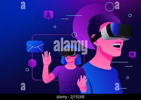 Communication in Virtual Reality. Metaverse Illustration. Vector illustration Stock Vector