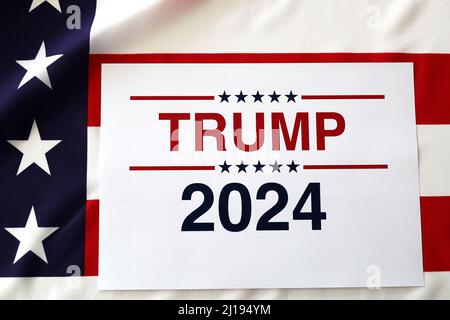Trump Take America Back over Waving American Flag Stock Photo