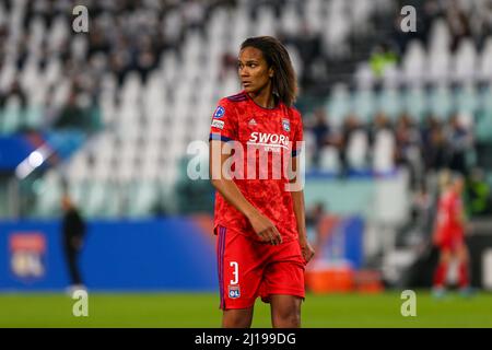 TURIN, ITALY. 23 MARCH 2022. Wendie Renard of Olympique Lyonnais Feminin during the quarters-final match, first leg, of the UWCL between Juventus Women and Olympique Lyonnais Feminin on March 23, 2022 at Allianz Stadium in Turin, Italy. Credit: Massimiliano Ferraro/Medialys Images/Alamy Live News Stock Photo
