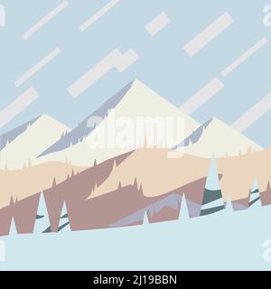 Beautiful winter mountains poster, landscape vector illustration. Holiday at ski area, great outdoors flat design artwork. Stock Vector