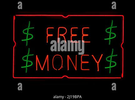 Vintage Neon Free Money Sign With Dollar Symbol Stock Photo