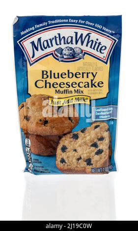 Winneconne, WI -19 March 2021: A package Martha White blueberry cheesecake muffin mix on an isolated background Stock Photo