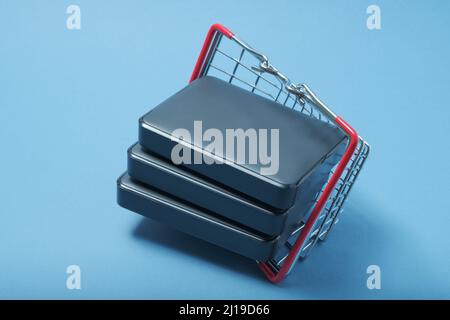 A stack of hard drives in a basket. Stock Photo