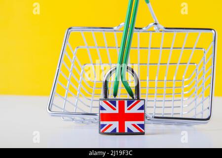 Red great britain sanctions closed on white background. Economic crisis symbol. Business concept. Sanctions concept. Country symbol. London, uk. Russi Stock Photo
