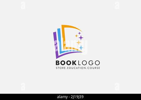 Open Book Logo with star Education Flat Vector logo Design Stock Vector