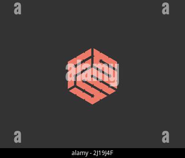 hexagonal geometric letter F S M vector logo design illustration Stock Vector