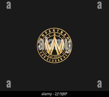 golden vintage logo design with letter W vector logo design illustration Stock Vector