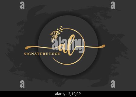 golden signature logo for initial letterLetter al. Handwriting vector illustration image Stock Vector