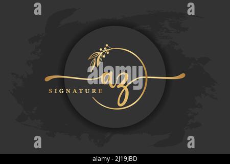 golden signature logo for initial letterLetter az. Handwriting vector illustration image Stock Vector