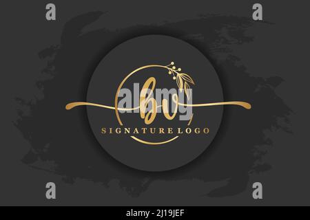 golden signature logo for initial letterLetter bv. Handwriting vector illustration image Stock Vector