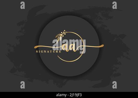 golden signature logo for initial letter aa. Handwriting vector illustration image Stock Vector