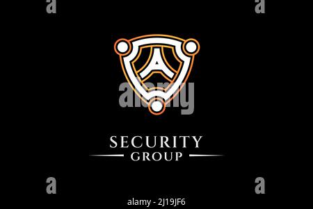 Premium monogram shield with letter A initials logo. Elegant shield people vector logo design. usable logo for technology, cyber security,application, Stock Vector
