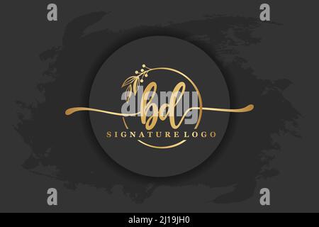 golden signature logo for initial letterLetter bd. Handwriting vector illustration image Stock Vector