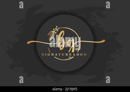 golden signature logo for initial letterLetter bg. Handwriting vector illustration image Stock Vector