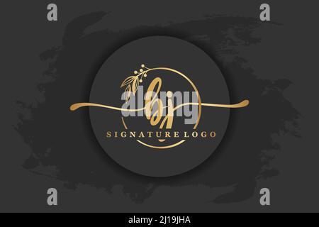 golden signature logo for initial letterLetter bj. Handwriting vector illustration image Stock Vector