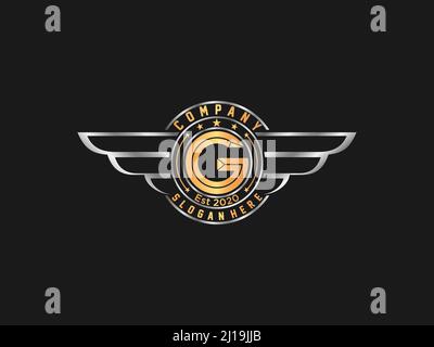 Retro Gold wings badge with letter C . vintage logo vector design ...