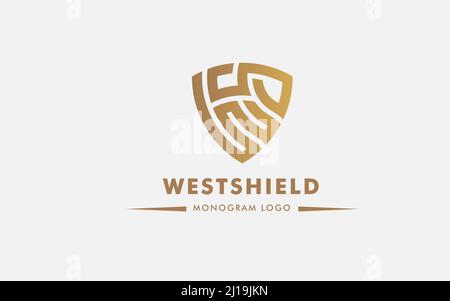 Premium monogram shield letter W S initials logo. Elegant shield vector logo design. usable logo for technology, cyber security,application, web icon, Stock Vector