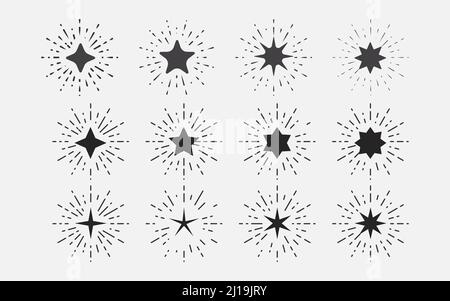 Vintage sunburst and star burst vector collection set Retro solar graphic design stripes Stock Vector